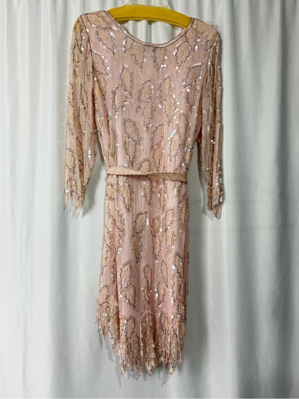 Vintage 80s Scala 100% Silk Beaded Sequin Cocktail Dress Blush Pink Sz S - Picture 9 of 11